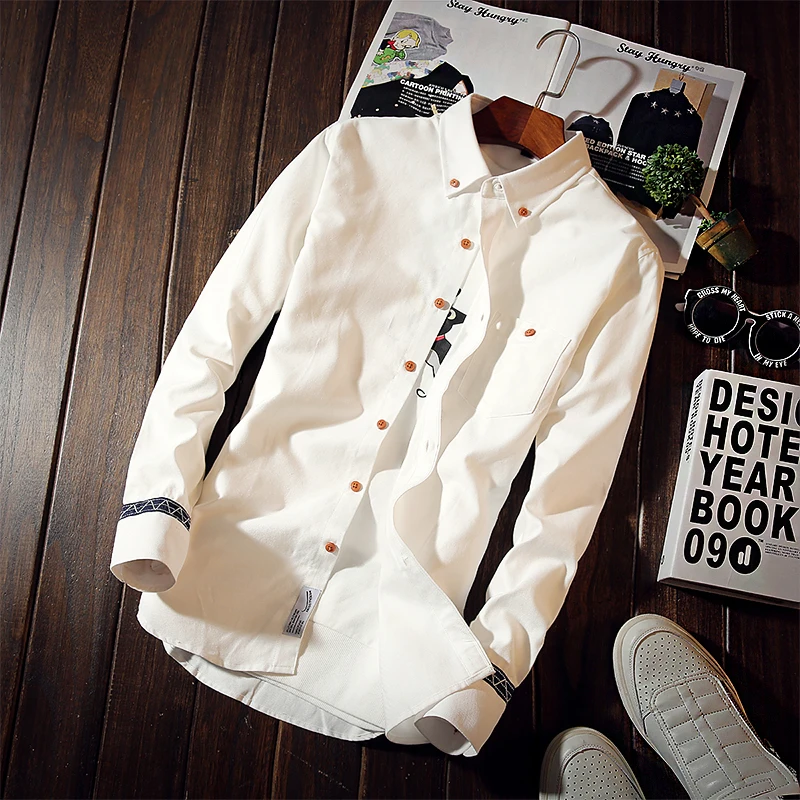 

M-5xl 2018 Korean men Maxi Solid shirts pocket design Long sleeve male shirts slim fit stylish casual camisa masculina MQ559