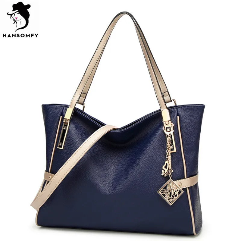 HANSOMFY Women Shoulder Bag Classic Bucket Tote Bags PU Solid Leather