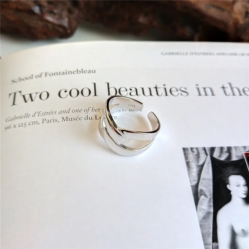 CosFecit Real 925 Sterling Silver Rings for Women X Opening Index Finger Ring Female Big Party Fine Jewelry Silver 925 RS098 (1)
