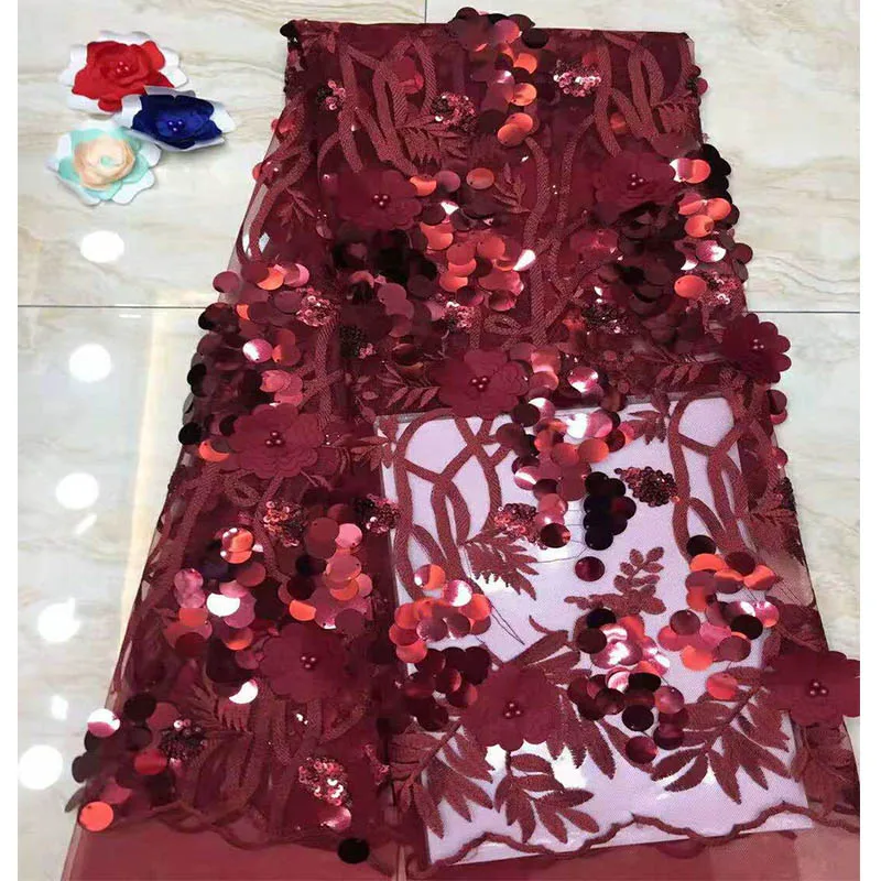 

2018 African Lace High Quality French Lace Fabric With Sequins Wine Color African Lace Fabric For Nigerian Wedding Dress X8665-C