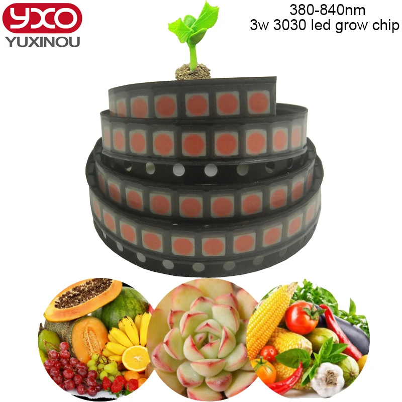 

10pcs 3w smd 3030 epistar led grow light chip cob full spectrum 380-840nm 3w DIY led grow light chip for growth bloom flower