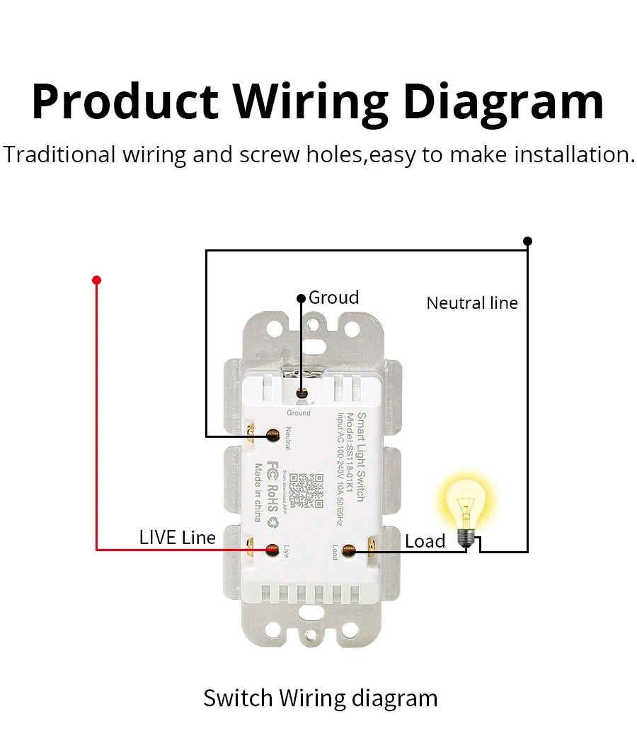 WiFi Wall Light Switch with Microwave Sensor Light Smart Life APP Alexa Google Home Voice control Smart US Push Switches