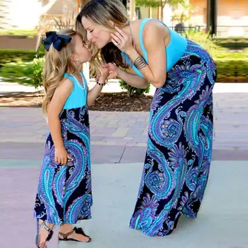 

MVUPP Mother daughter dresses family matching clothes patchwork baby girl clothes mama mum and me evening casual maxi dress
