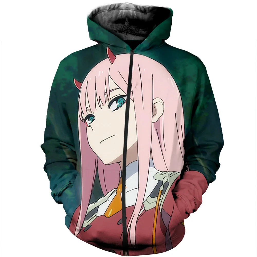 

LIASOSO 3D Print Women Men Anime Darling In The Franxx Hooded pull over Hoodies Sweatshirts Casual Zipper Jacket Harajuku X0556