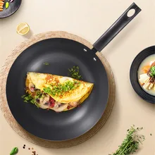 30 см старомодная домашняя сковорода Железный вок без покрытия китайская посуда для варки бездымного использования для газовой и индукционной плиты