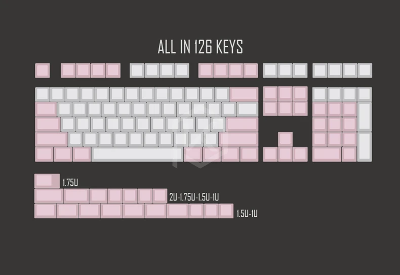 Вишневый профиль краситель Sub Keycap набор толстый PBT пластик Цветок сакуры белый розовый цвет для gh60 xd64 xd84 xd96 tada68 87 104 - Цвет: All 126 keys