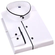 Новое поступление, однотонные синие мужские рубашки с воротником-стойкой из хлопка с длинными рукавами, большие размеры 4XL XXXL, популярные рубашки