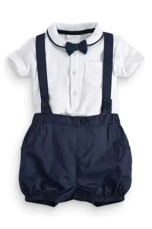 

New 2018 newborn baby boy clothes summer gentleman kids suit 3pcs:Overalls+short sleeve t-shirt+ tie baby clothing sets