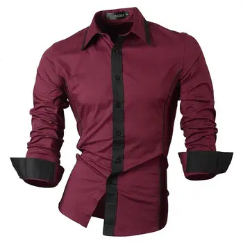 

Jeansian Men's Fashion Dress Casual Shirts Button Down Long Sleeve Slim Fit Designer 8015 WineRed