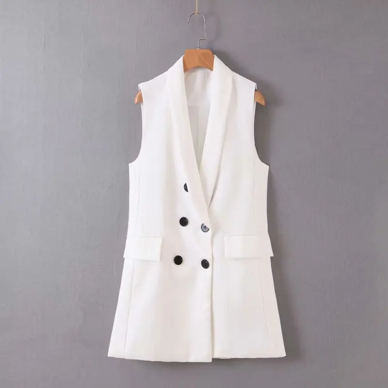 

2019 Women fashion double breasted sleeveless vest jacket ladies casual business office outwear Coat white tops
