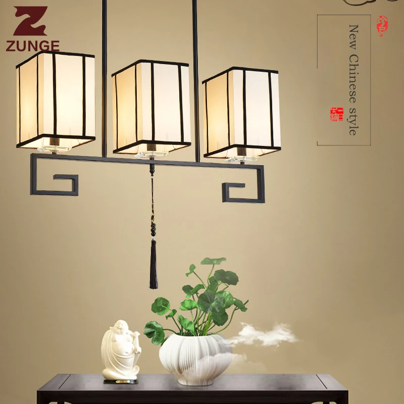

LED Chandelier Lights New Chinese style Modern E186 in the Living Room wrought iron fabric lighting fixtures lampadari