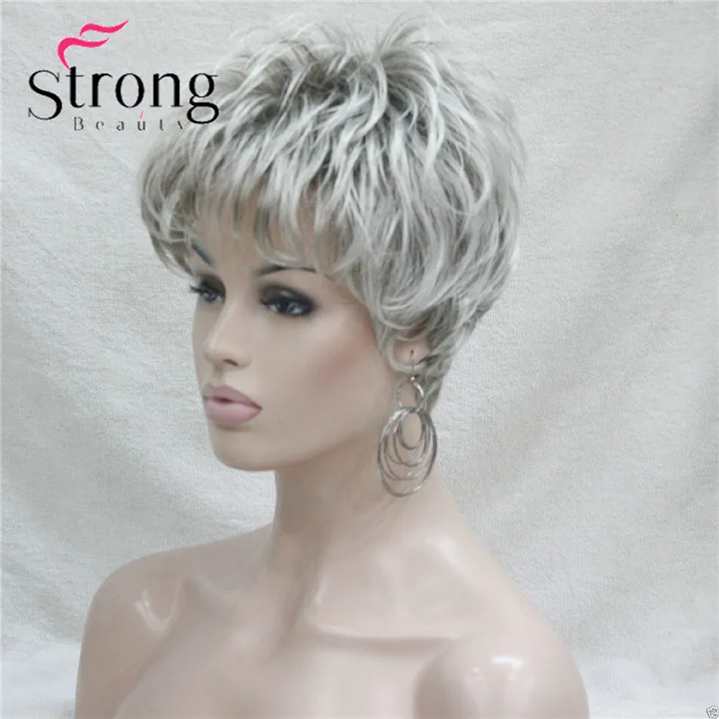 4066 #51 Fashion light gray with mix root short synthetic lady`s wig for everyday  (2)