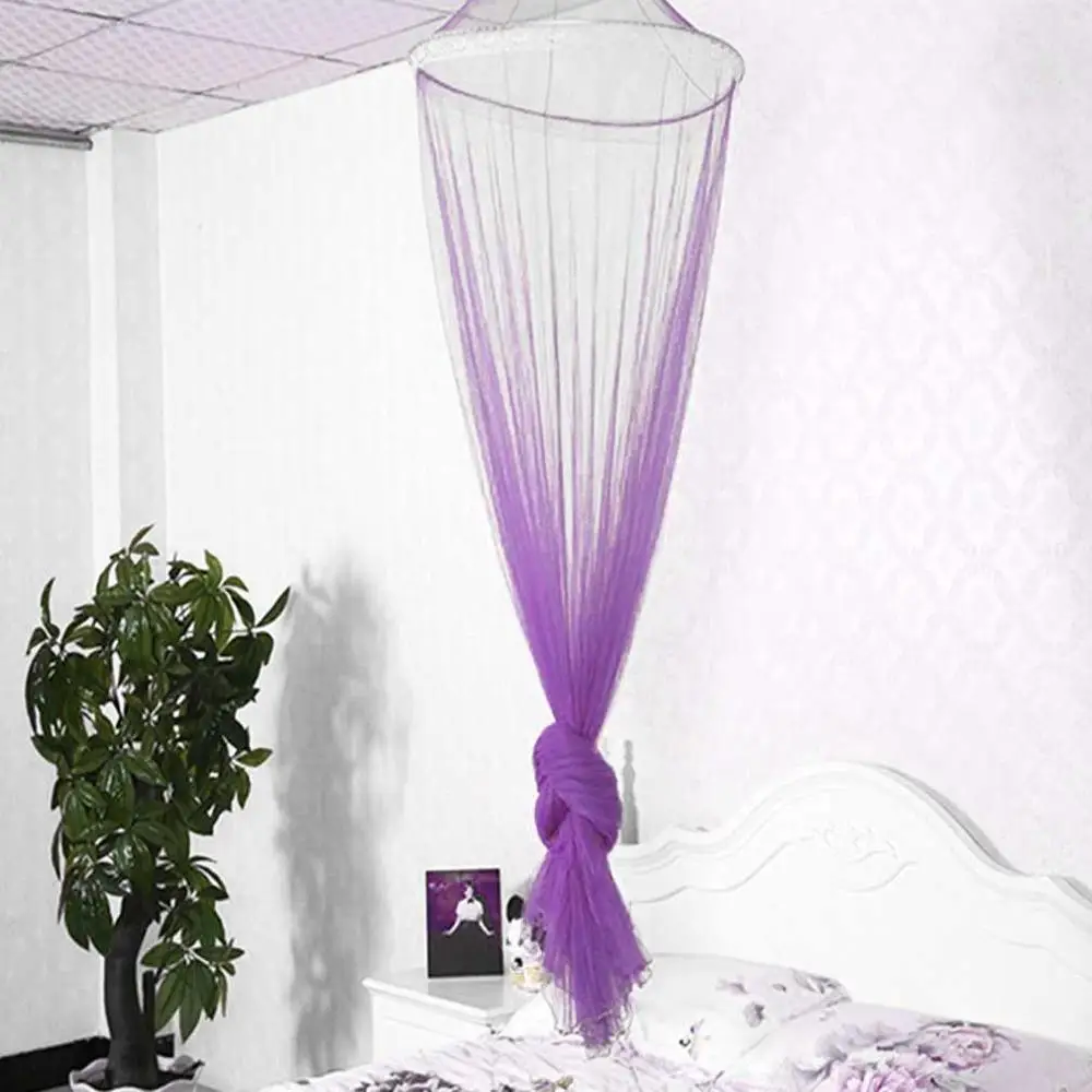 Универсальный элегантный круглый кружева насекомых навес балдахин занавеска купол полиэстер противомоскитная сетка на кровать мебель для дома Прямая - Цвет: purple