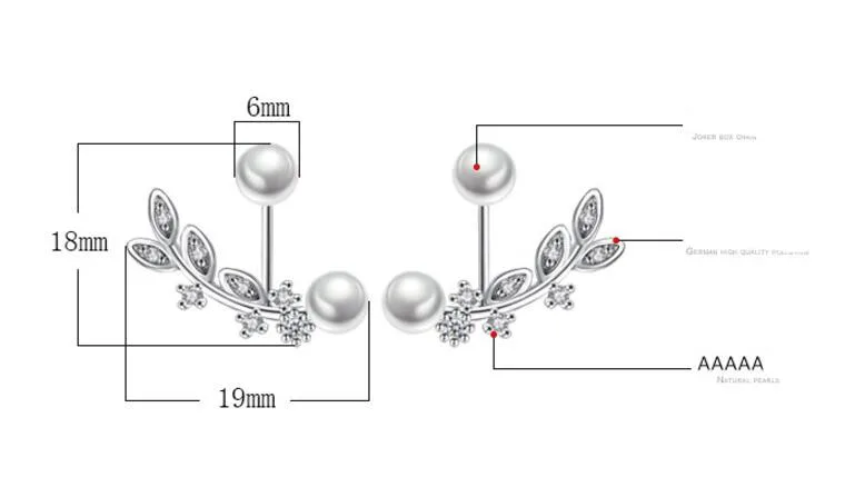 Anenjery, новинка, 925 пробы, серебряные серьги для ушей, спереди и сзади, двухсторонние лепестки листьев, циркония, жемчужные серьги-гвоздики, brincos S-E265