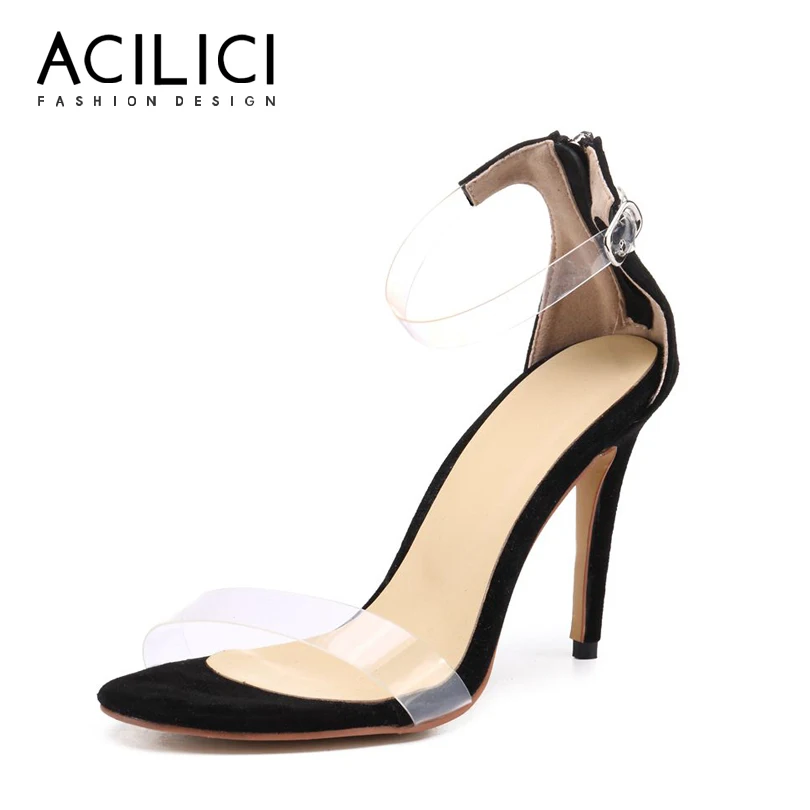 

Woman Wedding Sandals Open Toe Thin High Heels Buckle Transparent Sandals Ankle Strap