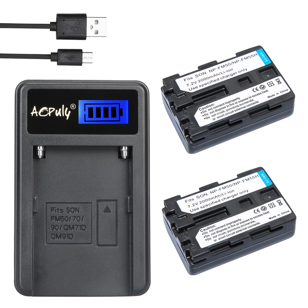 

AOPULY 2Pcs NP-FM50 NP FM50 NPFM50 Camera Battery + LCD USB charger For Sony Alpha A100 DSLR-A100 A100K CCD-TRV408 DCR-PC105