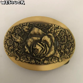 

WesBuck Brand High Quality Oval 3D Rose Solid Brass Belt Buckle With Metal Man Woman Belt Head Jewelry For 4cm Wide Belt Hebilla