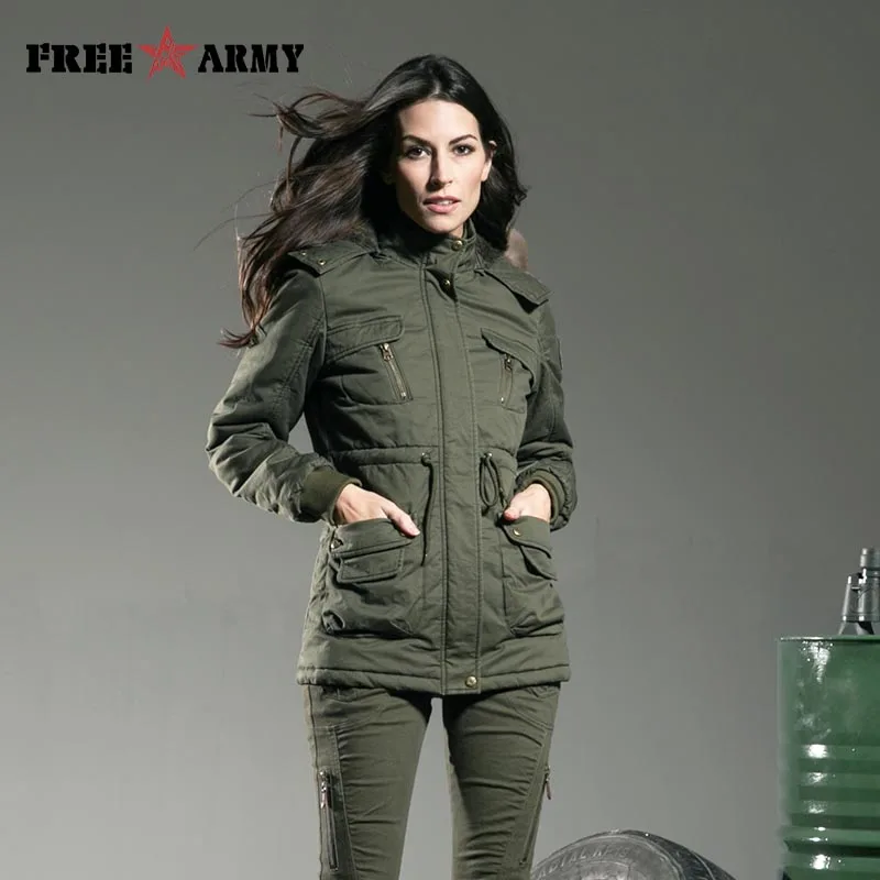 FREEARMY Brand Winter Jacket Womens Jackets And Coats Green Slim Fur Collar Medium Cotton Padded Down Parkas Women's Outerwear