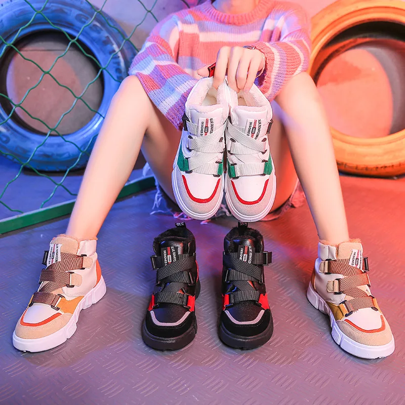Winter 2018  Sports Shoes Female Korean Version  Warm Cotton Shoes Student Street Shot High Upper Shoes Female Board Shoes