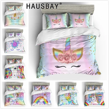 

3D Digital Printing Unicorn Bedding Sets Cartoon Print for Kids Duvet Cover With Pillowcases Girls Single Bed Set Floral BS014