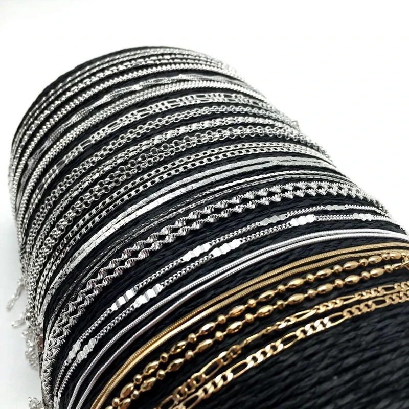 Shellhard Fashion Making Jewelry Vintage Silver Plated Water Wave Chain Figaro Flat Bead Chain Necklace Femme Bijoux 16-30inch