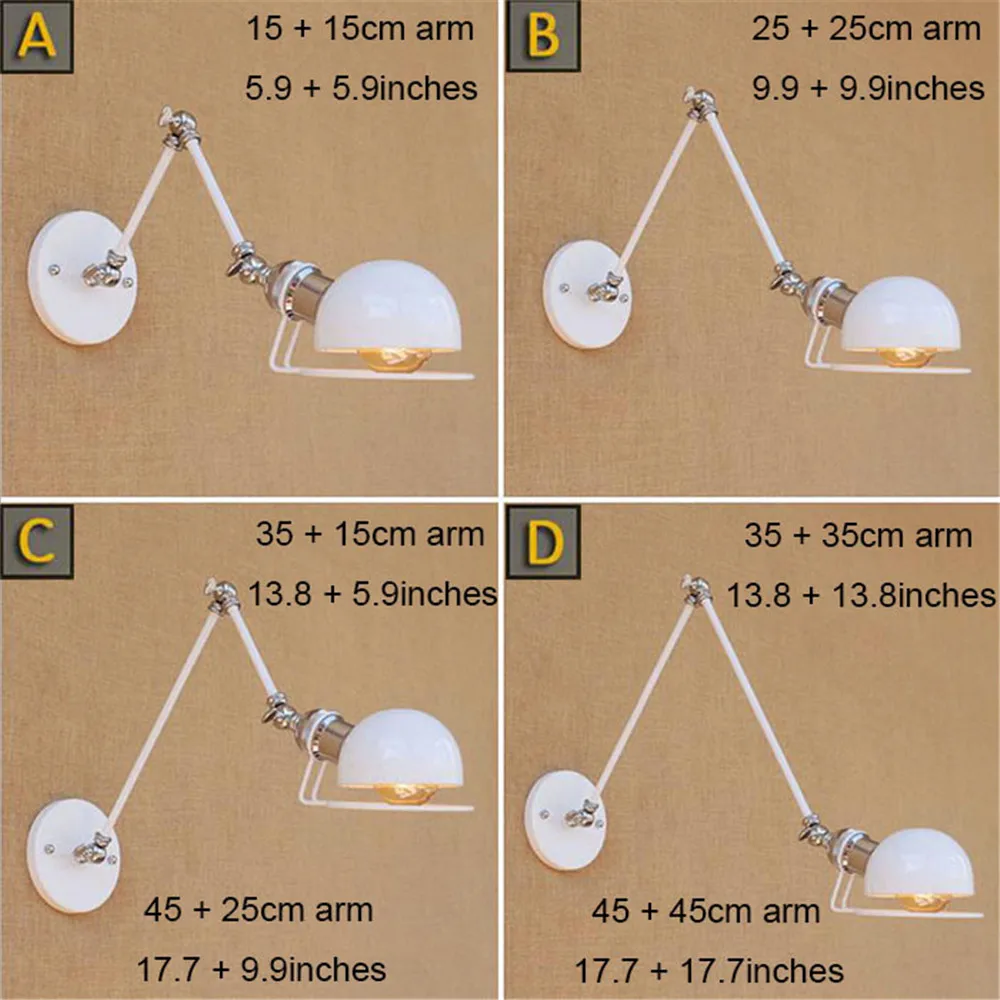 

E27 Vintage Industrial Wall Lamp Loft White Swing Arm Sconce Balcony Stair Porch Restaurant Bar Bedroom Wall Light Home Light
