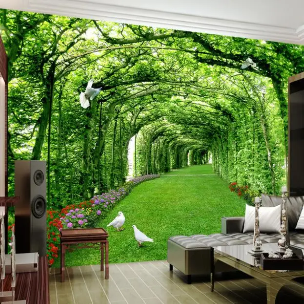 

Custom Photo Wallpaper For Walls 3 D Green Forest Tree Lawn 3D Stereo Space Backdrop Wall Paper Home Decor Mural Papel De Parede