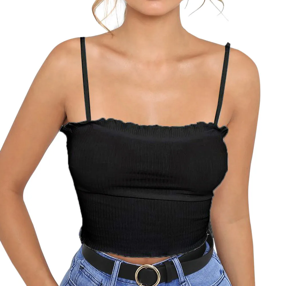 

Fashion Womens Camis Ruffles Tank Top Vest Off Shoulder Halter soild T-Shirt