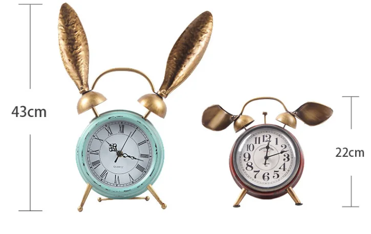 

Decorative Retro Table Desktop Clocks Living Room Bedroom Rabbit Ears Vintage Alarm Clocks Ornaments Table Desktop Watches Gifts