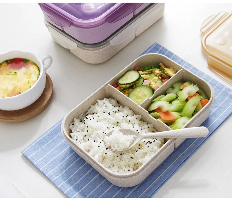 TUUTH Microwave Lunch Box 1200ml Portable Bento Box Wheat Straw Dinnerware Food Storage Container Children Kids School Office A7