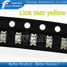 100 шт. желтый 1206 3216 SMD СВЕТОДИОДНЫЙ диоды для подавления переходных скачков напряжения светильник