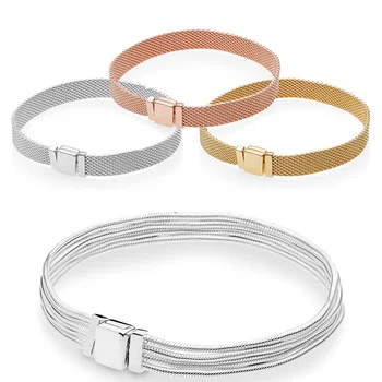 

4 Style 925 Sterling Silver Bracelets Charms Reflexions Net Chain Bangles Bracelets For Women Wedding Jewelry