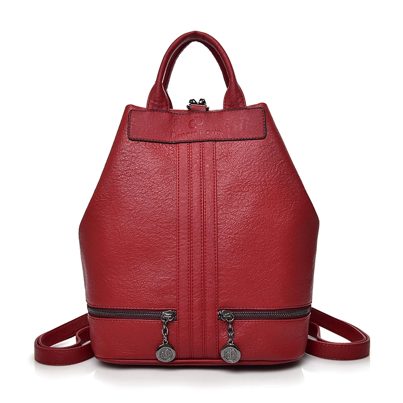 Известный бренд, женский рюкзак, высокое качество, брендовые кожаные сумки через плечо для женщин, Большая вместительная школьная сумка для девочек, новинка - Цвет: Red