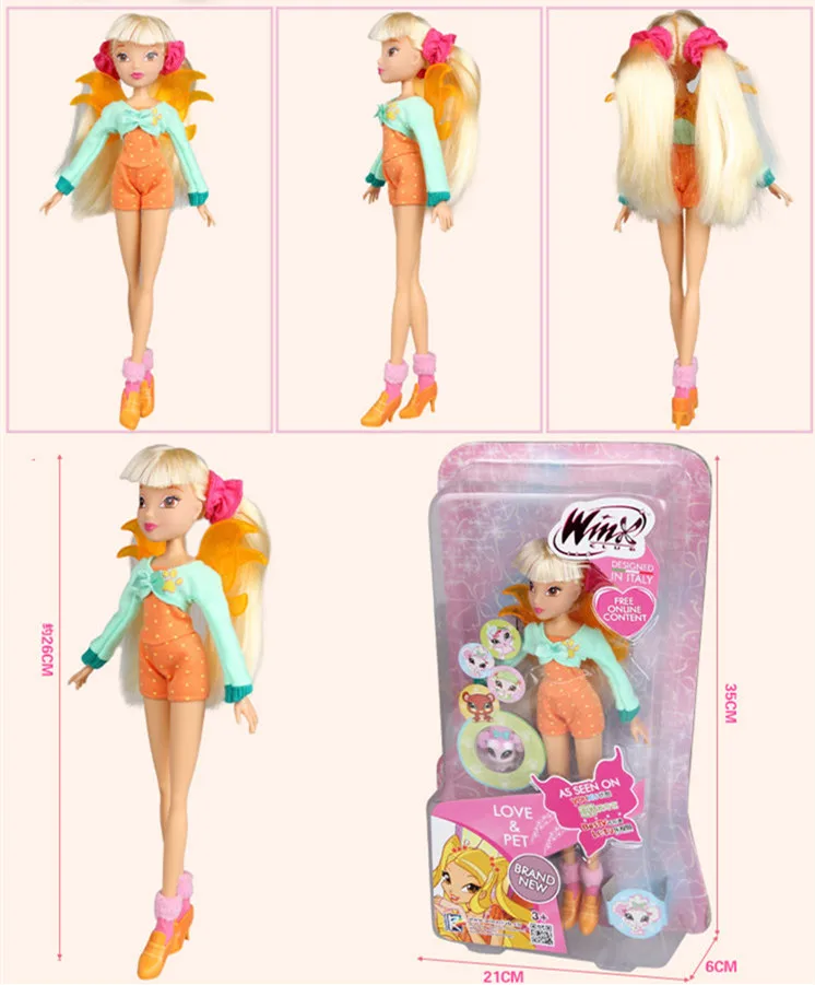 26cm Winx Club Doll rainbow colorful girl Action Figures Fairy Bloom Dolls with lovely pets Classic Toys For Girls Gift