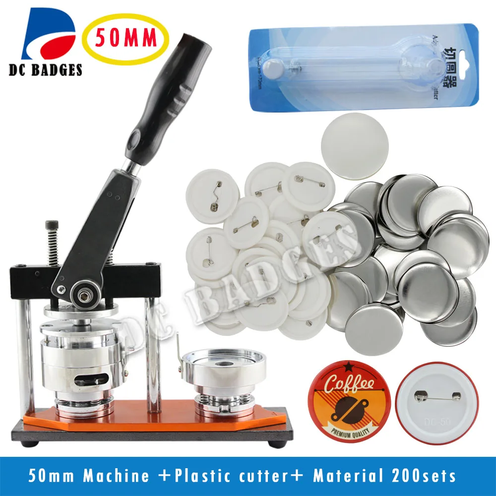 US $288.00 Free Shipping 50mm Badge Button Making Machine Adjustable Circle Cutter200 Sets Pinback Badge Material