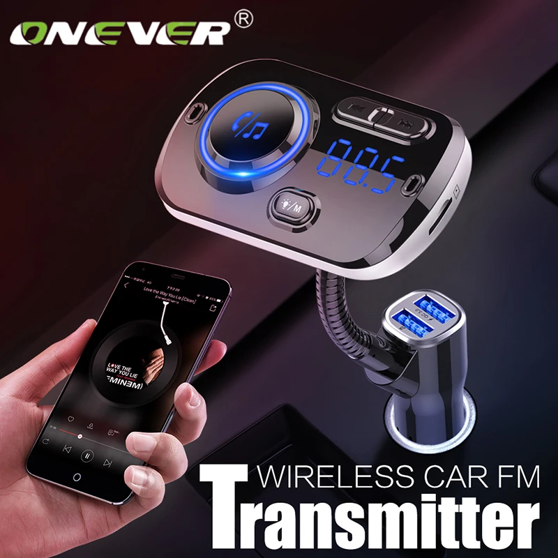 Onever QC3.0 fm-передатчик Bluetooth 5,0 MP3 Voiture Автомобильный плеер с поддержкой hands-free, светодиодный дисплей с двойным usb-зарядным устройством