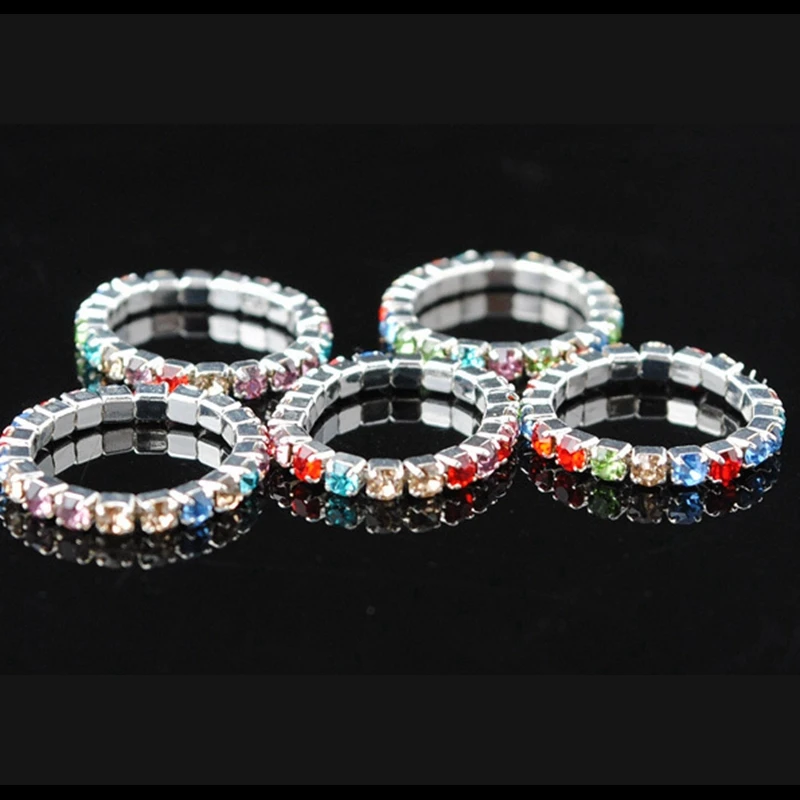 12pcs Wholesale 1 Row Crystal Rings for girls Women Rhinestone Adjustable Stretch Foot Toe wedding Ring jewelry gifts