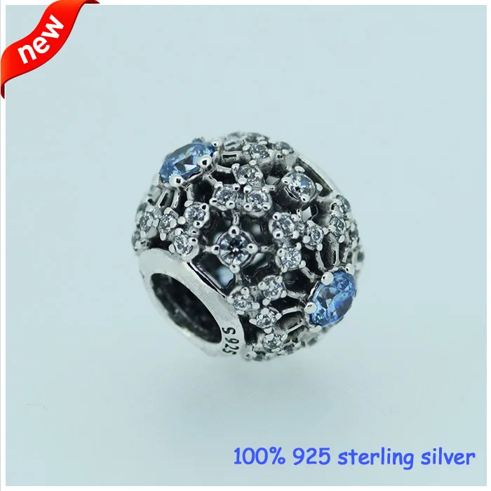 

Fits Pandora Bracelets Snow Flake Silver Beads with Blue Cubic Zirconia Original 100% 925 Sterling Silver Charms DIY Wholesale