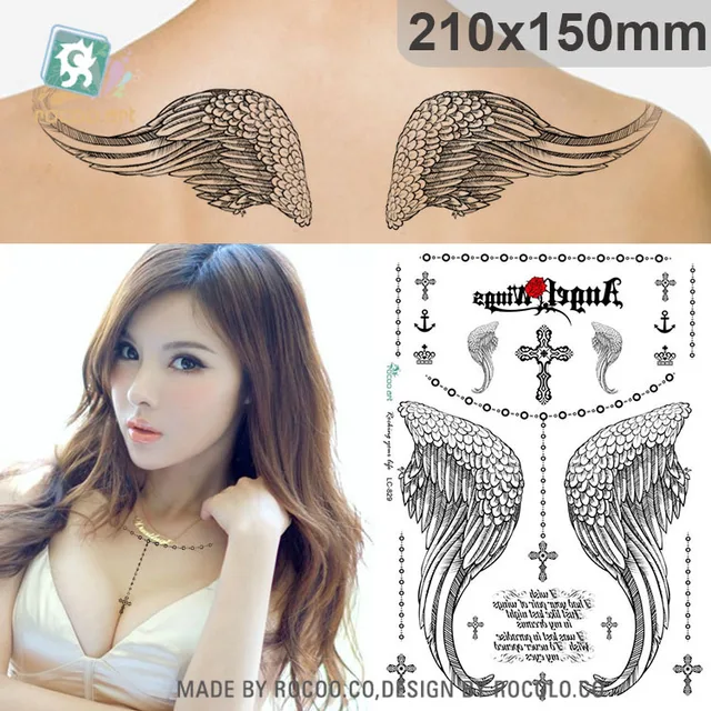 Waterproof Blue Angel Wings Tattoo Thorn Cross Tattoo Patterns Custom LC2829 Waterproof Blue Angel Wings Tattoo Thorn Cross Tattoo Patterns Custom LC2829