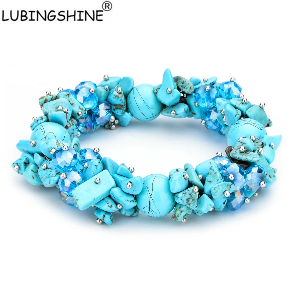 LUBINGSHINE Irregular Natural Stone Strand Bracelets Gravel Charms Handmade Jewellery Women Chic Stretch Elastic Bracelet Women