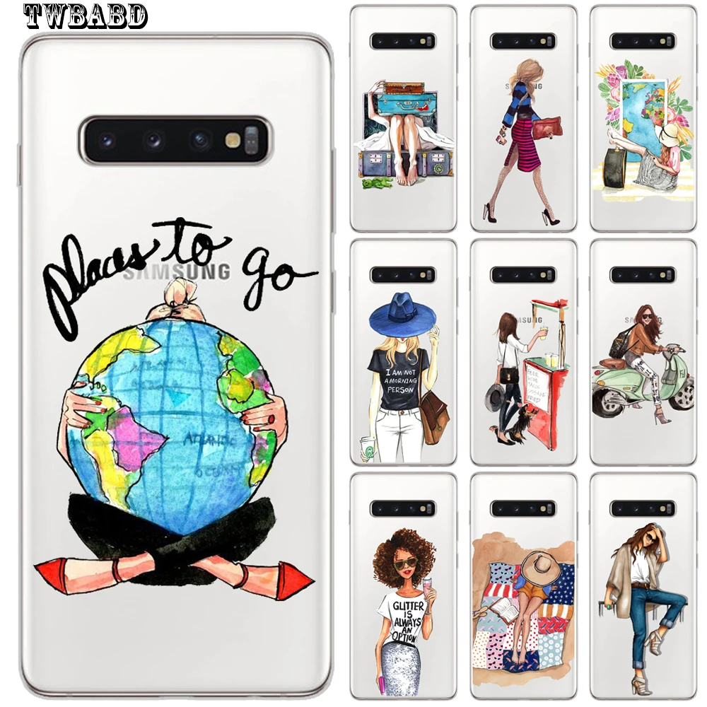 

Soft Silicone Case For Cover Samsung Galaxy S9 S8 S10 Plus S7 S6 Edge S10 Lite Fashion Girl for Samsung Note9 8 Protective Cover