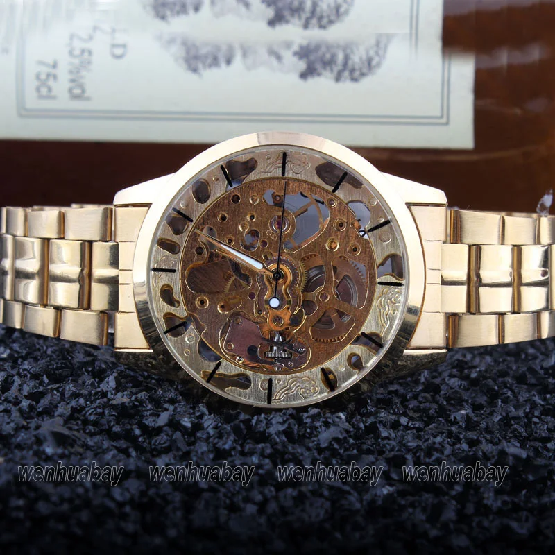 Skup Luksusowy styl męski damski damski Unisex automatyczny mechaniczny zegarek z własnym wiatrem ze stali nierdzewnej z motywem szkieletu czas prezent M103