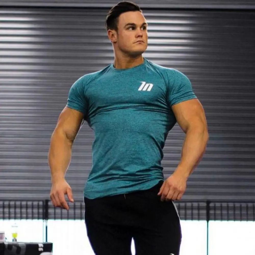 Compression T-shirt Running Sport Mens Gym Fitness Superelastic Quick dry Skinny t shirt Summer Male Jogging Training Tees Tops - Цвет: Green