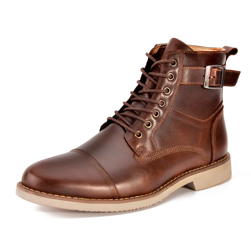 NPEZKGC/Новинка года; Брендовые мужские ботинки; сезон весна-осень; модная мужская обувь из воловьей кожи на шнуровке; Мужская мягкая удобная обувь в римском стиле ретро - Цвет: Brown