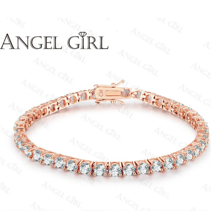 Angel girl топ продаж розовое золото цвет 3 мм/4 мм CZ камень 4 зубца установка Теннисный