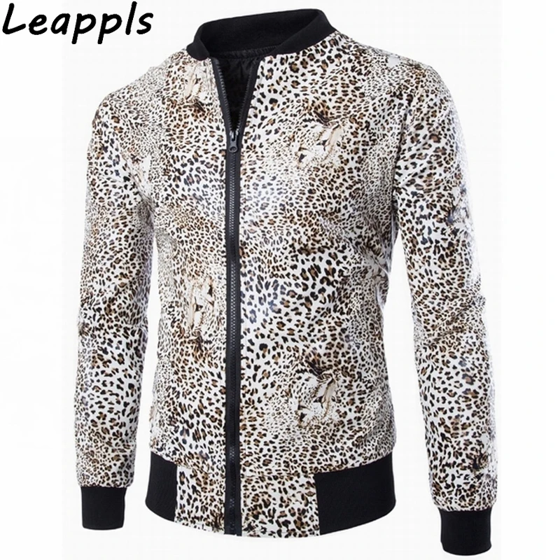 

Leappls Jackets Men fashion Gothic Leopard Pattern Outerwear Streetwear leather jacket men clothing Coat jaqueta masculina new
