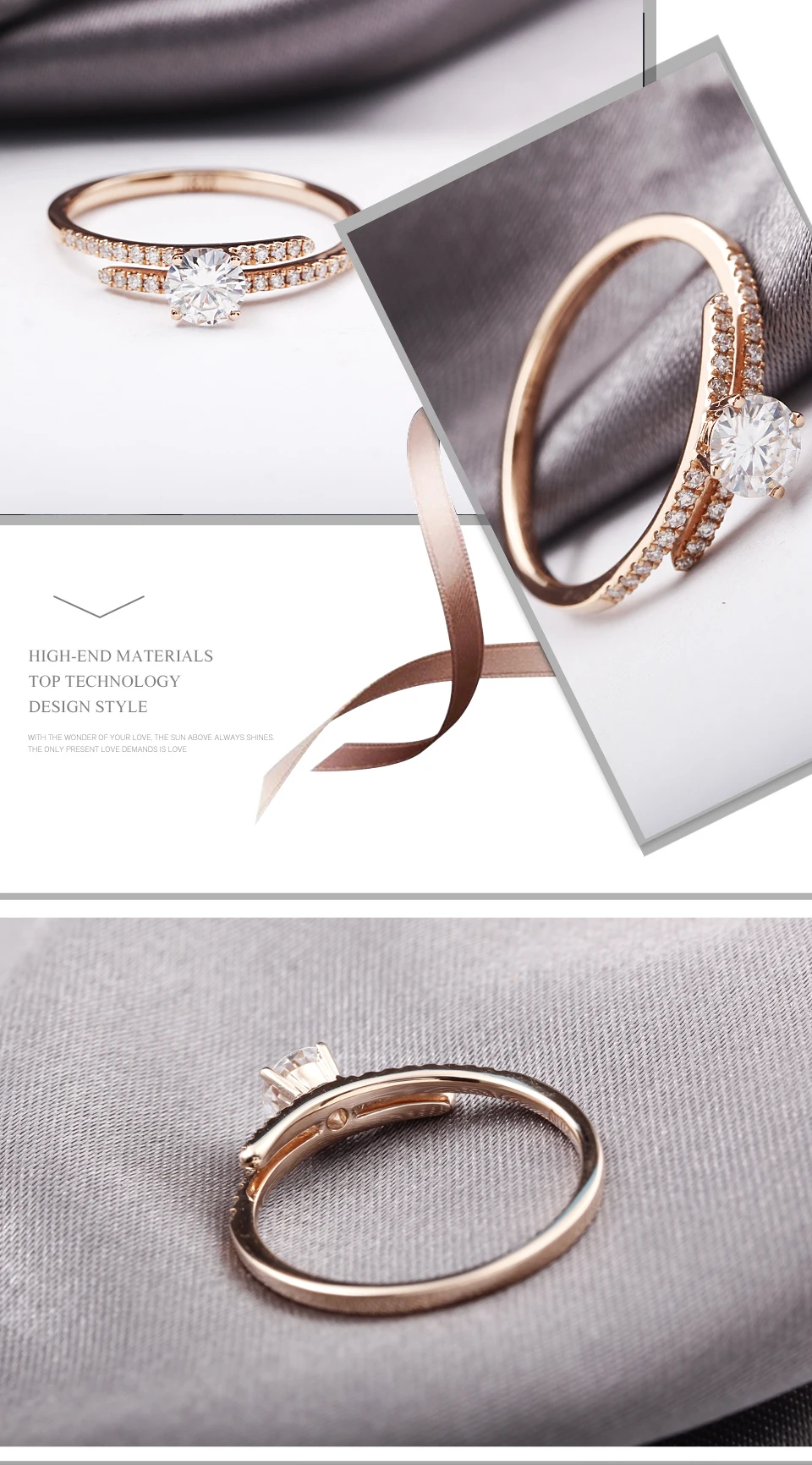 EDI сплит-Дизайн Настоящее 18 К розовое золото кольцо с алмазом moissanites обручальное кольцо для женщин 0.5ct круглые блестящие свадебные кольца обручальные кольца