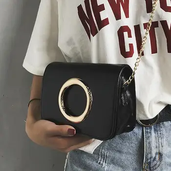 

Retro Fashion New Female bag Quality PU Leather Women bag Golden Circle Simple Chain Shoulder Bag Stereotypes Messenger bag