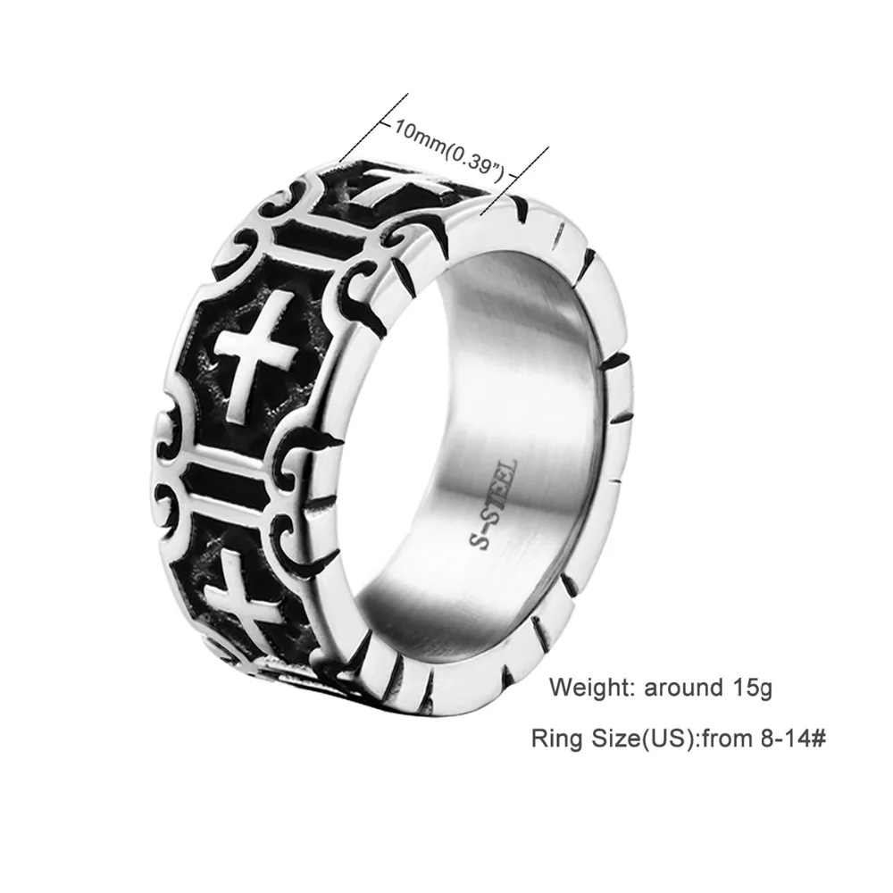 Античный серебряный черный тон Байкер крест гравировка кольца для мужчин нержавеющая сталь обручальные кольца для мальчиков панк Христос ювелирные изделия RN07