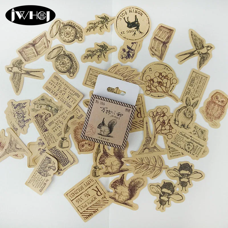 

45pcs Vintage Kraft paper leaves animal tower decoration sticker diy handmade album diary scrapbooking sticker Arts, Crafts gift